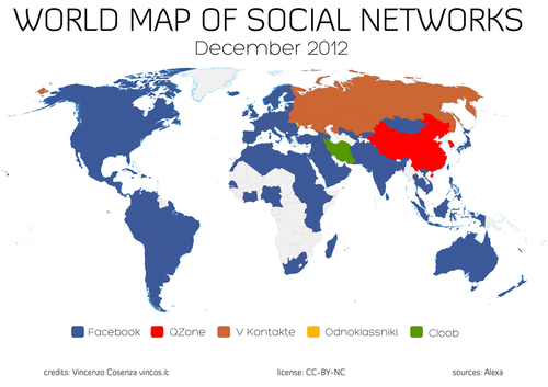 World map of social networks Décembre 2012