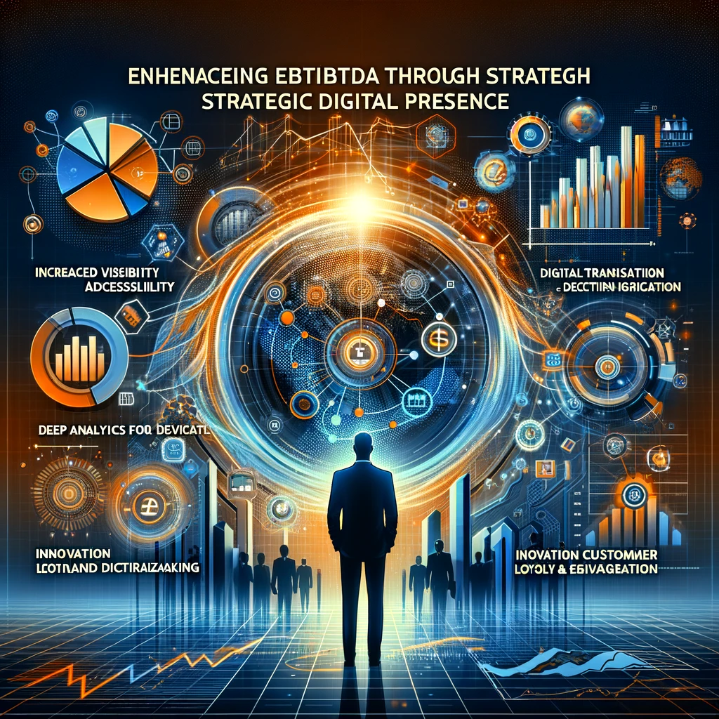 DALL·E 2024-01-17 18.48.09 – Create an abstract conceptual representation of enhancing EBITDA through strategic digital presence for a CEO’s guide. The image should encapsulate el EBITDA